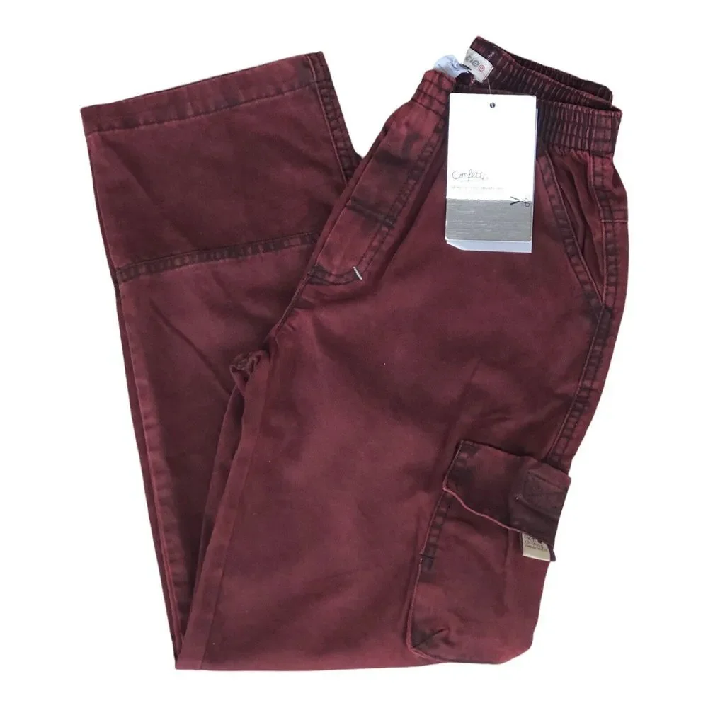 Cargo Pants Boys   Burgundy  4 Pockets Elastic Wa  Cotton  Size 10 New with Tags